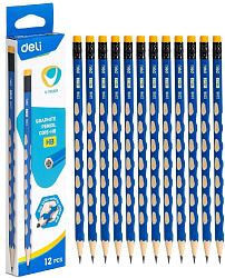 Карандаш ч/г Deli EC016-HB U-Touch HB шестигран. синий (12шт) ластик