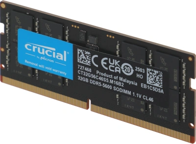 Память DDR5 32GB 5600MHz Crucial CT32G56C46S5 RTL PC5-44800 CL46 SO-DIMM 262-pin 1.1В single rank Ret