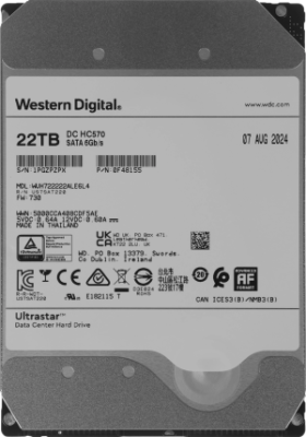 Жесткий диск WD SATA-III 22TB 0F48155 WUH722222ALE6L4 Server Ultrastar DC HC570 512E (7200rpm) 512Mb 3.5"
