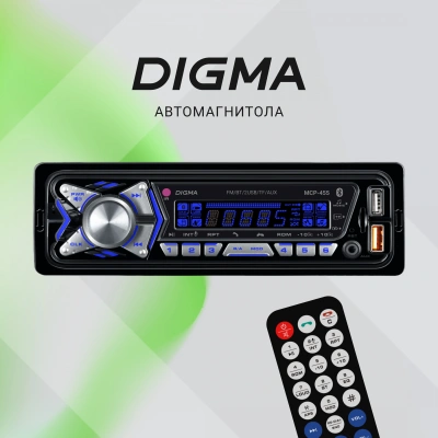 Автомагнитола Digma MCP-455 1DIN 4x50Вт v5.0 USB 2.0 AUX 4 ПДУ