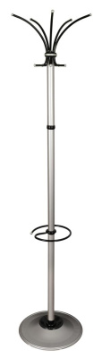 Вешалка напольная Бюрократ Класс (Ц) ТМЗ 606/ALUMINIUM серебристый основание круг наконечники черный крючки двойные для верхней одежды метал. (упак.:1шт)