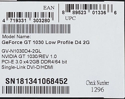 Видеокарта Gigabyte PCI-E 3.0 GV-N1030D4-2GL NVIDIA GeForce GT 1030 2Gb 64bit DDR4 1177/2100 DVIx1 HDMIx1 HDCP Ret low profile