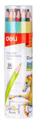 Карандаши цв. Deli EC112-24 Enovation трехгран. пластик 24цв. карт.тубус (24шт)