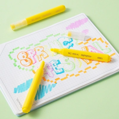 Текстовыделитель Deli EU12S-YL скошенный пиш. наконечник 1-5мм желтый коробка картонная