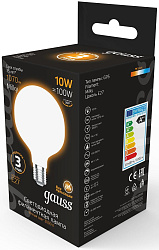 Лампа светодиодная Gauss Filament 189202110 10Вт цок.:E27 шар 220B св.свеч.бел.теп. (упак.:1шт)