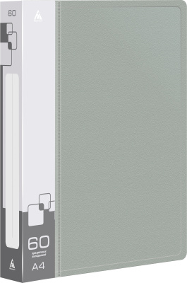 Папка с 60 прозр.вклад. Бюрократ -BPV60GREY A4 пластик 0.7мм торц.карм с бум. встав серый