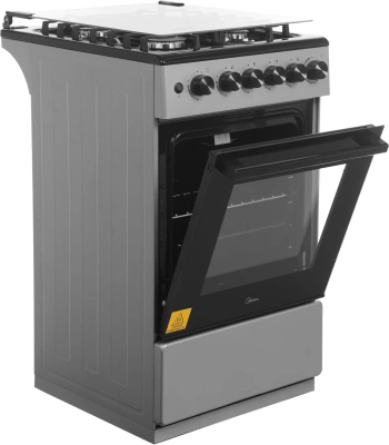 Плита Газовая Midea MFO-M4G20T0E(SL) серебристый/черный (стеклянная крышка) реш.чугун
