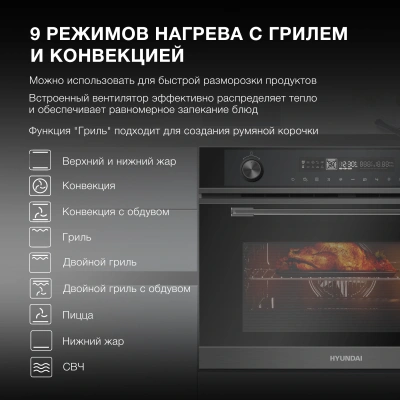 Духовой шкаф Электрический Hyundai HMEO 6540 DX черный