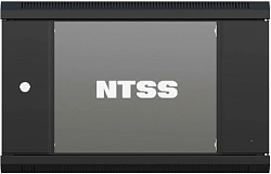 Шкаф коммутационный NTSS (NTSS-W6U6060GS-BL) настенный 6U 570x600мм пер.дв.стекл 60кг черный 500мм 18.8кг 220град. 370мм IP20 сталь