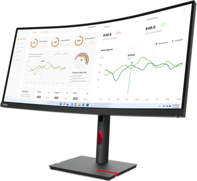 Монитор Lenovo 34" ThinkVision T34w-30 черный VA LED 21:9 HDMI матовая HAS Piv 3000:1 350cd 178гр/178гр 3440x1440 60Hz DP QHD USB 9.5кг