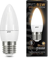 Лампа светодиодная Gauss 9.5Вт цок.:E27 свеча 220B св.свеч.бел.теп. (упак.:10шт) (103102110)