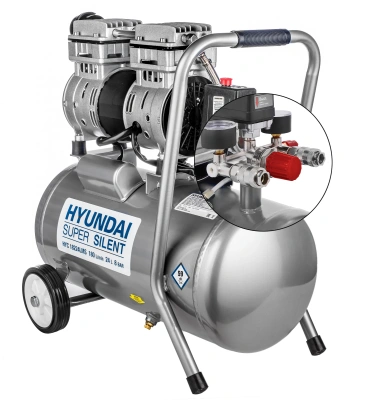 Компрессор поршневой Hyundai HYC 18224LMS безмасляный 180л/мин 24л 1000Вт серебристый