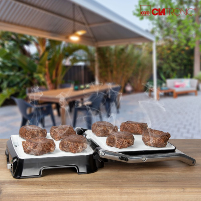 Электрогриль Clatronic KG 3571 2000Вт серебристый/черный