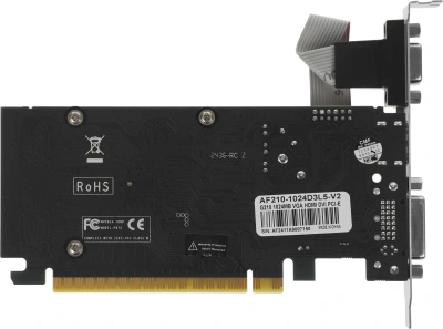 Видеокарта Afox PCI-E 2.0 AF210-1024D3L5-V2 NVIDIA G210 1Gb 64bit DDR3 520/1600 DVIx1 HDMIx1 CRTx1 HDCP Ret low profile