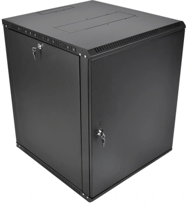 Шкаф коммутационный ЦМО ШРН-Эконом (ШРН-Э-12.350.1-9005) настенный 12U 600x350мм пер.дв.металл направл.под закл.гайки 85кг черный 300мм 15.39кг 180град. 608мм IP20 сталь