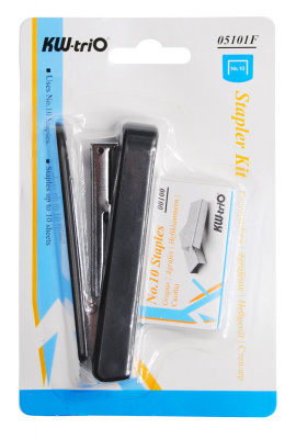 Комплект степлер+скобы Kw-Trio 05101F N10 (10листов) встроенный антистеплер ассорти 50скоб металл/пластик закрытый блистер