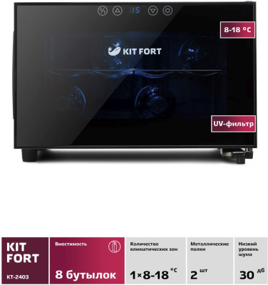 Винный шкаф Kitfort КТ-2403 1-нокамерн. черный мат.