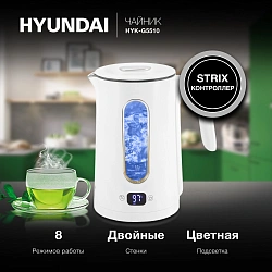 Чайник электрический Hyundai HYK-G5510 1.5л. 2200Вт белый/прозрачный корпус: стекло