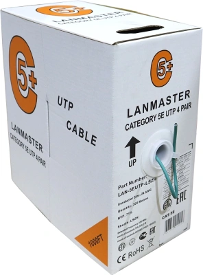 Кабель информационный Lanmaster LAN-5EUTP-LSZH-WH кат.5E UTP 4 пары 24AWG LSZH внутренний 305м белый