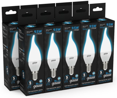 Лампа светодиодная Gauss 104101310 9.5Вт цок.:E14 свеча 220B 6500K св.свеч.бел.хол. (упак.:10шт)