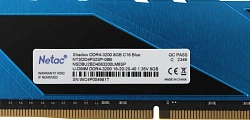 Память DDR4 8GB 3200MHz Netac NTSDD4P32SP-08B Shadow RTL Gaming PC4-25600 CL16 DIMM 288-pin 1.35В с радиатором Ret