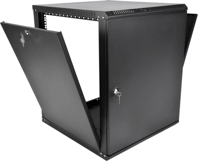 Шкаф коммутационный ЦМО ШРН-Эконом (ШРН-Э-12.350.1-9005) настенный 12U 600x350мм пер.дв.металл направл.под закл.гайки 85кг черный 300мм 15.39кг 180град. 608мм IP20 сталь