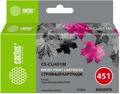 Картридж струйный Cactus CS-CLI451M пурпурный (12мл) для Canon MG6340/5440/IP7240