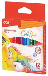 Карандаши цв. Deli EC00400 ColoRun трехгран. тополь 12цв. коробка/европод.