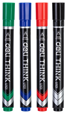 Набор маркеров перманентных Deli EU10101 Think скошенный пиш. наконечник 1.5-5мм 4цв. пакет с европодвесом (4шт.)
