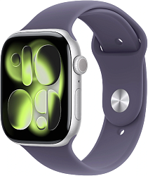 Смарт-часы Apple Watch Series 11 A3333 46мм OLED корп.серебристый Sport Band рем.фиолетовый разм.брасл.:M/L (MEVA4LW/A)
