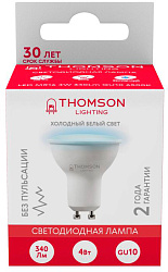 Лампа светодиодная Thomson TH-B2325 4Вт цок.:GU10 рефлек. 220B св.свеч.бел.хол. MR16 (упак.:1шт)