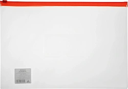 Папка на молнии ZIP Бюрократ -BPM4ARED A4+ полипропилен 0.15мм карм.для визит. цвет молнии красный