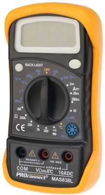 Мультиметр PROconnect MAS838L DT858L цифровой черный/желтый (13-3022)