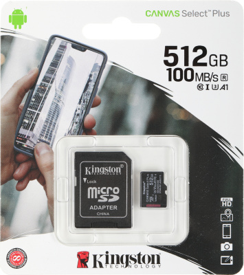 Флеш карта microSDXC 512GB Kingston SDCS2/512GB Canvas Select Plus + adapter