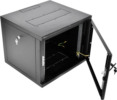 Шкаф коммутационный ЦМО (ШРН-М-9.650-9005) настенный 9U 600x650мм пер.дв.стекл 120кг черный 581мм 22.5кг 180град. 475мм металл