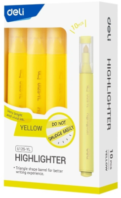 Текстовыделитель Deli EU12S-YL скошенный пиш. наконечник 1-5мм желтый коробка картонная