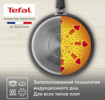 Сковорода блинная Tefal Rock 04235525 круглая 25см покрытие: Mineralia ручка несъемная (без крышки) черный