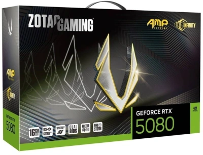 Видеокарта Zotac PCI-E 4.0 RTX 5080 AMP Extreme INFINITY NVIDIA GeForce RTX 5080 16Gb 256bit GDDR7 2295/30000 HDMIx1 DPx3 HDCP Ret