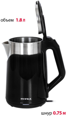 Чайник электрический Supra KES-1898 1.8л. черный/нержавеющая сталь корпус: металл