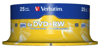 Диск DVD+RW Verbatim 4.7Gb 4x Cake Box (25шт) (43489)