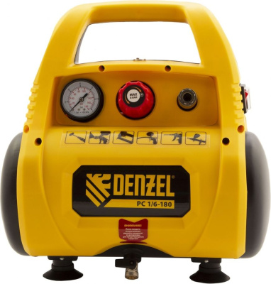 Компрессор поршневой Denzel РС 1/6-180 безмасляный 180л/мин 6л 1100Вт желтый/черный