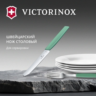 Нож кухонный Victorinox Swiss Modern (6.9006.1141) стальной столовый лезв.110мм прямая заточка мятный