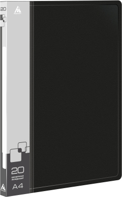 Папка с 20 прозр.вклад. Бюрократ -BPV20BLACK A4 пластик 0.6мм торц.карм с бум. встав черный