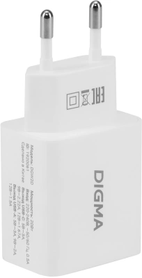 Сетевое зар./устр. Digma DGW2D 20W 3A+1A (PD+QC) USB-C/USB-A универсальное белый (DGW2D0F110WH)