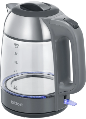 Чайник электрический Kitfort КТ-6762 3л. 2000Вт серый/серебристый корпус: стекло/металл/пластик