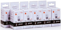 Лампа светодиодная Gauss Elementary 12Вт цок.:E27 шар 220B св.свеч.бел.теп. (упак.:10шт) (53212)