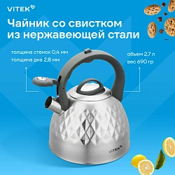 Чайник металлический Vitek Вкус жизни VT-WK1210 2.8л. стальной