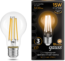 Лампа светодиодная Gauss Filament 102902115 15Вт цок.:E27 груша 220B св.свеч.бел.теп. (упак.:10шт)