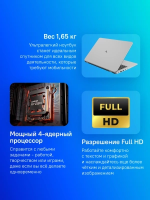 Ноутбук Maibenben M543 Ryzen 3 4300U 16Gb SSD512Gb AMD Radeon Graphics 15.6" IPS FHD (1920x1080) Linux silver WiFi BT Cam 4450mAh (M5431SF0LSRE0)