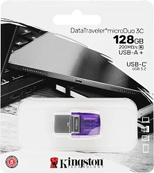 Флеш Диск Kingston 128Gb DataTraveler microDuo 3C DTDUO3CG3/128GB USB3.0 фиолетовый